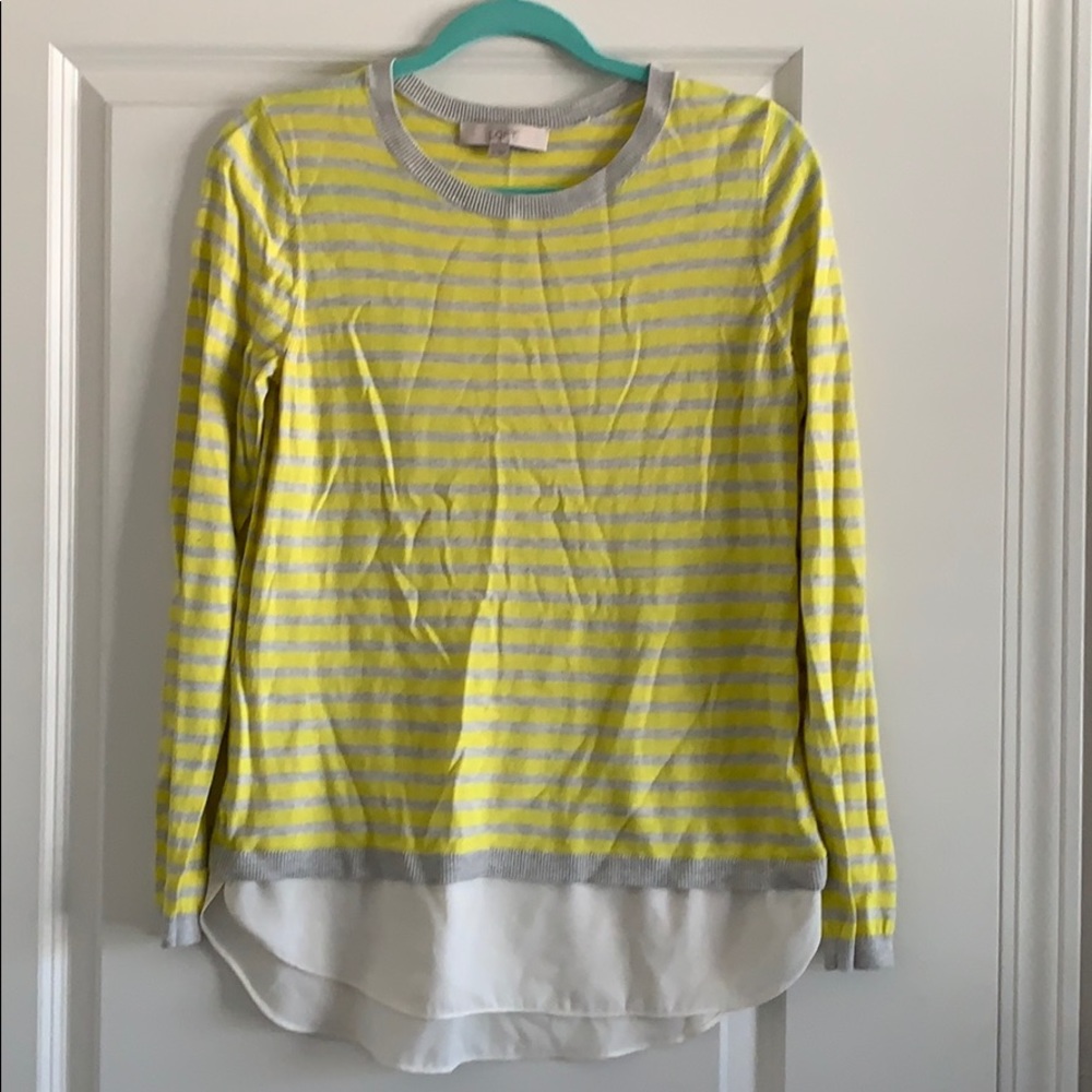 LOFT Yellow and Grey Stripped Long Sleeve